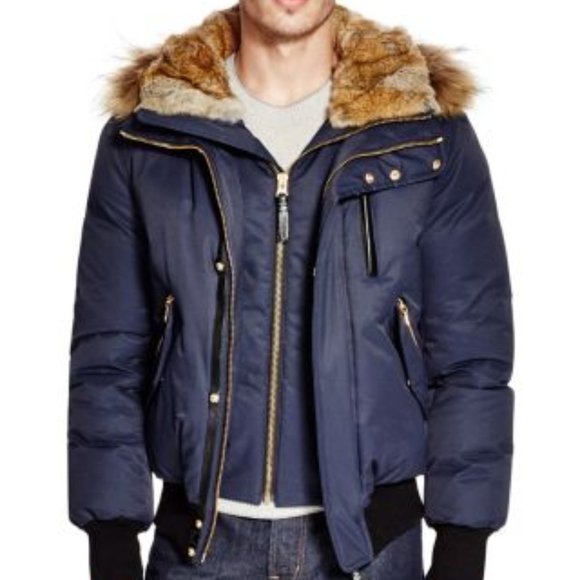 Glen, 2-in-1 (R)Leather bomber jacket with hooded bib & natural fur for men